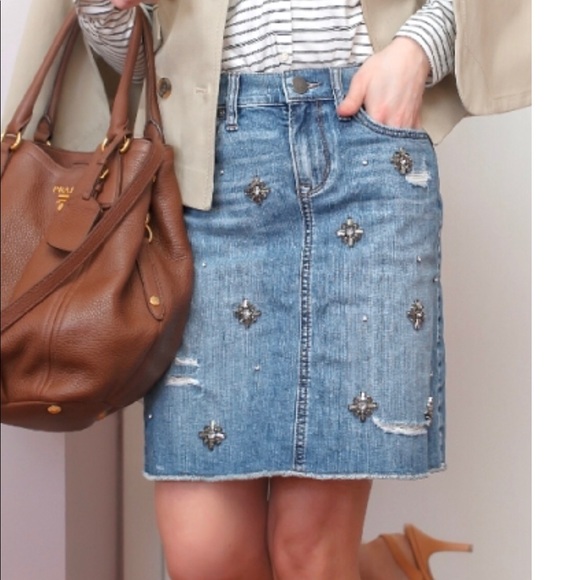 denim skirt with rhinestones